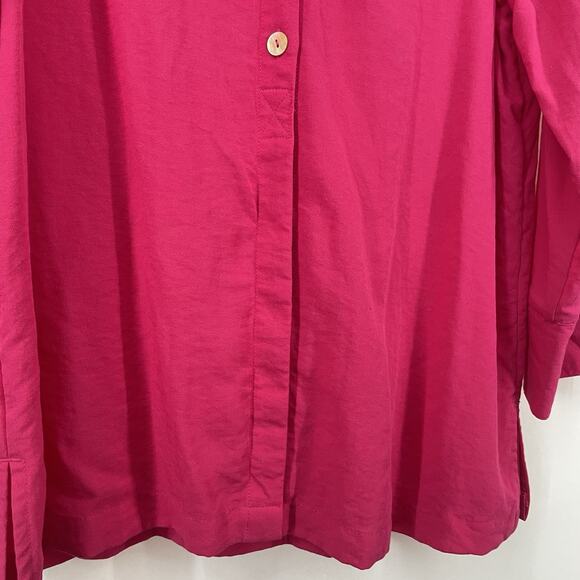 Ali Miles Size L Button Down Shirt Flowy Tunic Hot Pink Long Sleeve Relaxed Top - Picture 2 of 9